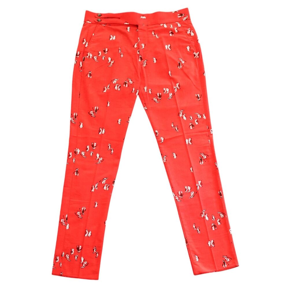 Mens 36 Gurkha Pants Red Floral Print Cotton Flat Front Slim Fit Dress Trousers